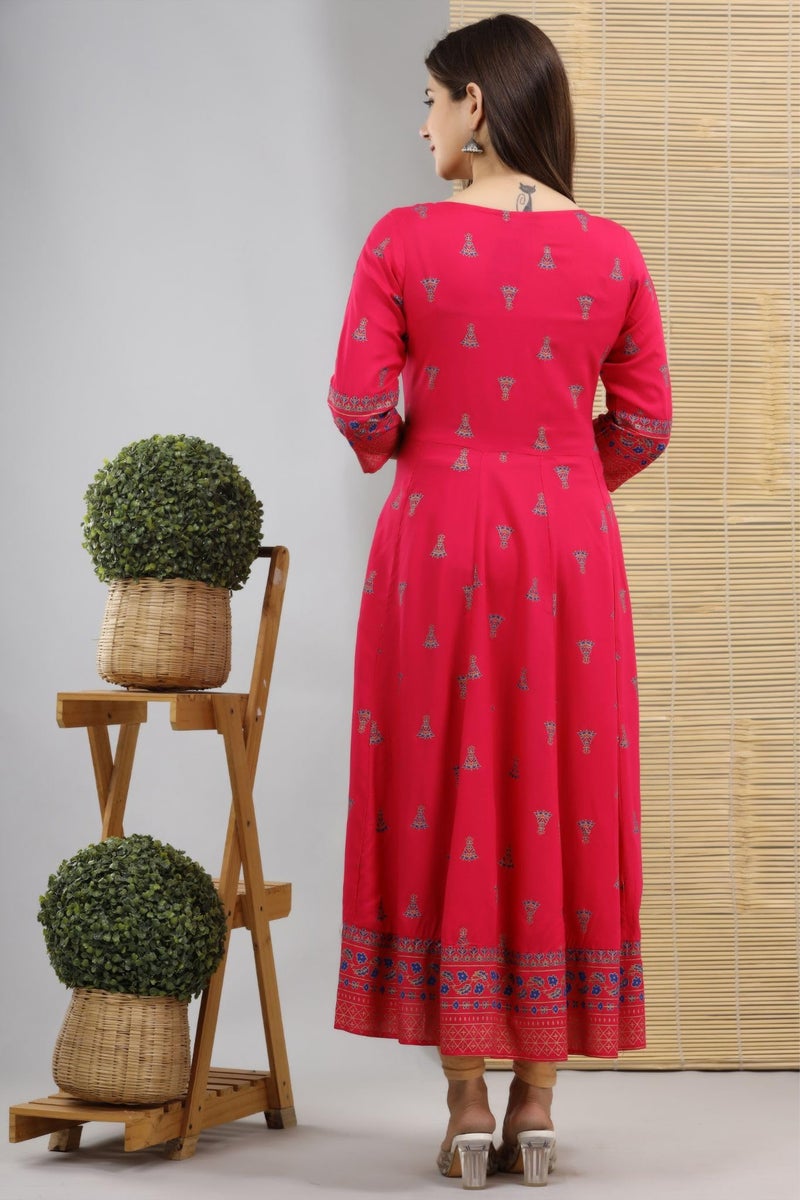 rytras Women's Rayon Printed Anarkali Kurta(RYT256,S) Pink - Image 2