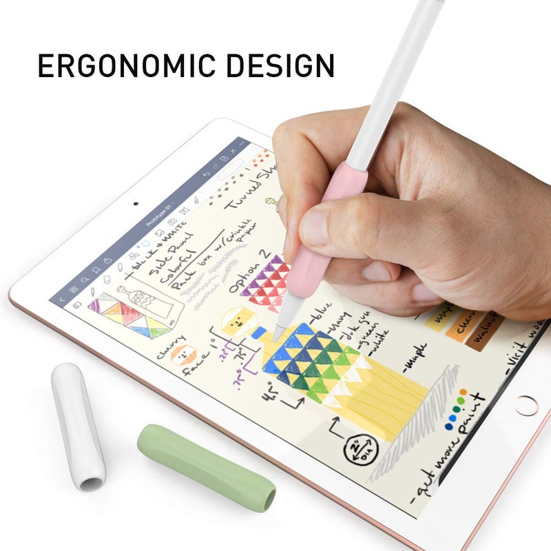 Delidigi Apple Pencil Grip 3 Pack Ergonomic Stylus Grip Silicone Sleeve Accessories Compatible with Apple Pencil 1st and 2nd Generation (White, Pink, Avocado Green) - Image 2