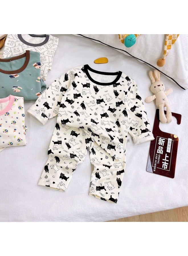 Autumn And Winter New Kidsren's Pajamas Set Autumn Clothes And Autumn Trousers Boneless Lycra Boys And Girls Pure Cotton Category A Home Clothes