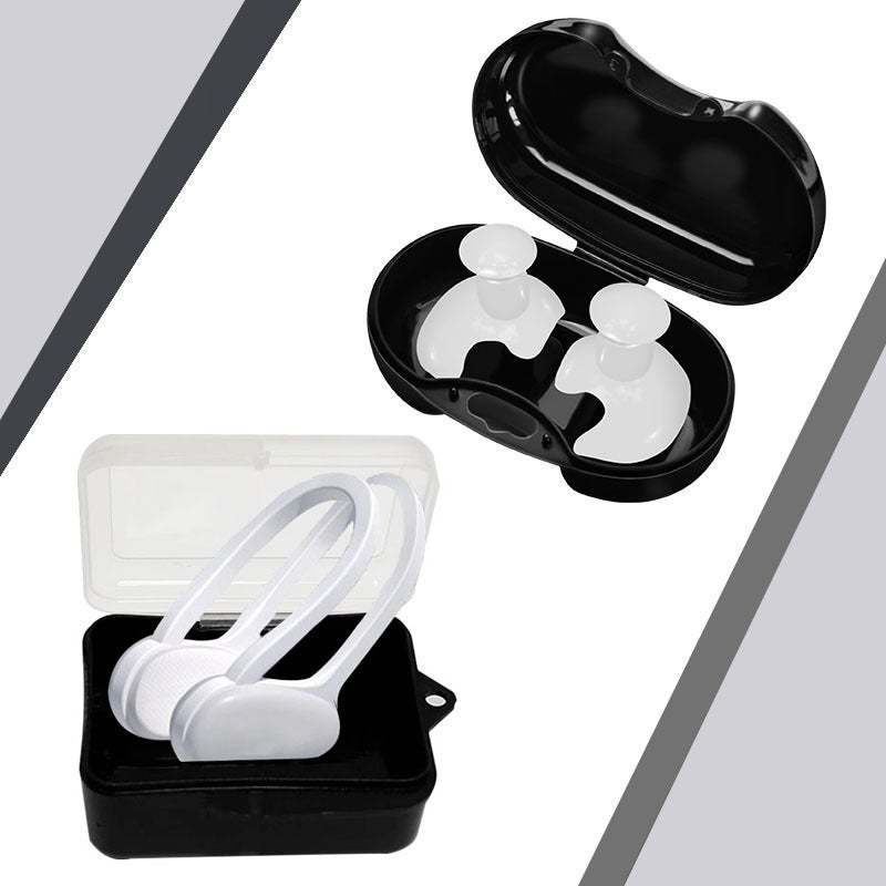 Generic Swimming Nose Clip Earplugs Set Silicone Anti-Slip White parallel bars swimming nose clip + earplugs