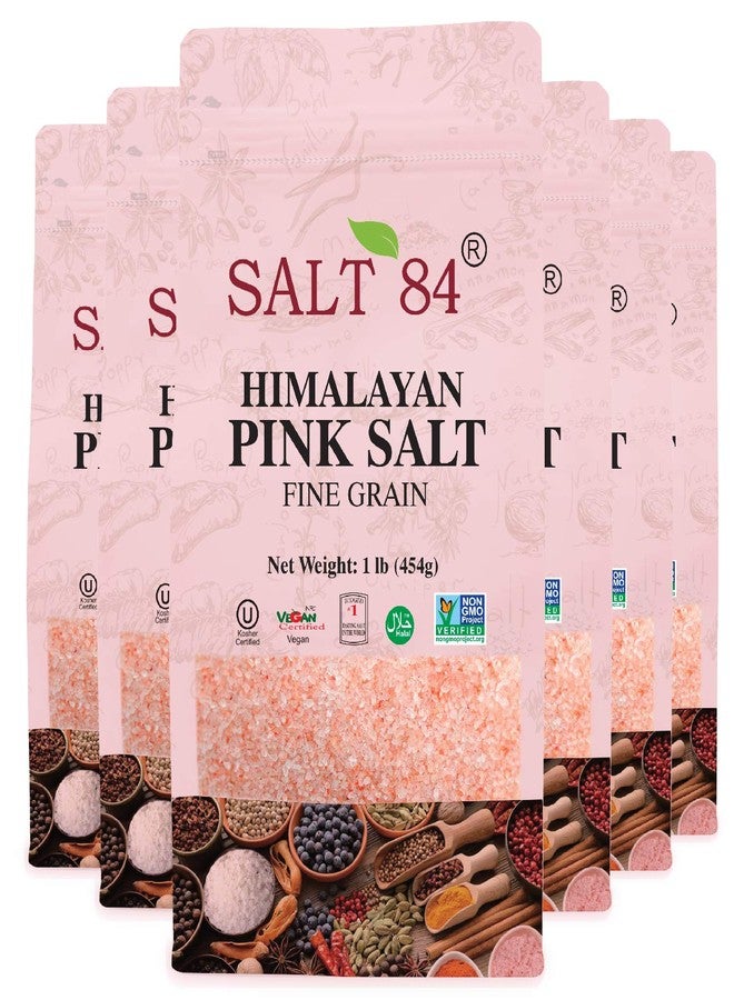 ملح الهيمالايا الوردي رقم 84، حبيبات ناعمة، غير معدل وراثيًا - ملح صخري كوشير للطبخ - 6 أرطال (6 أكياس × 1 رطل) - Image 1