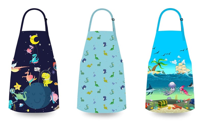 DEABOLAR Kids Apron for Boys, Unisex Apron With Adjustable Neck strap, Kitchen Bib Apron for Cooking Painting Baking - Image 3