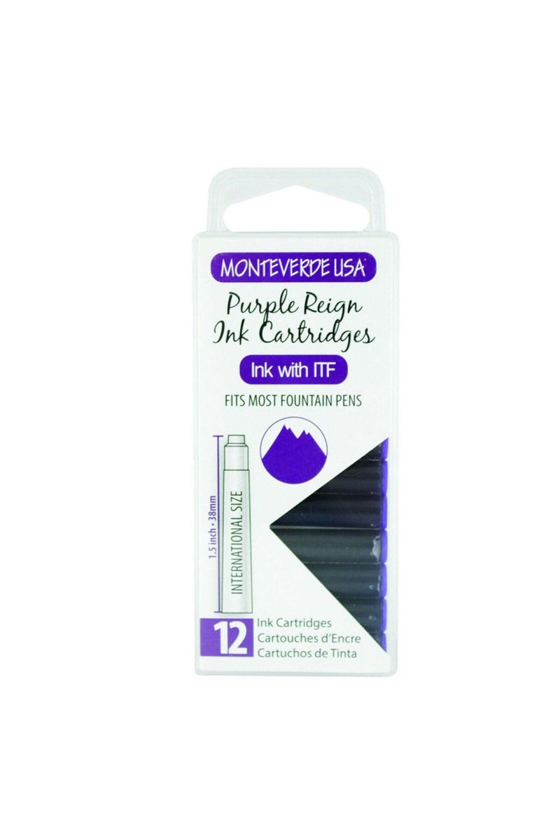 Monteverde USA International Standard Ink Cartridges - Purple Reign - Bold and Regal Writing Ink, Compatible with Most Fountain Pens, 12-Pack Box - Image 4