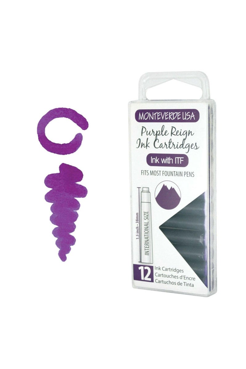 Monteverde USA International Standard Ink Cartridges - Purple Reign - Bold and Regal Writing Ink, Compatible with Most Fountain Pens, 12-Pack Box - Image 1