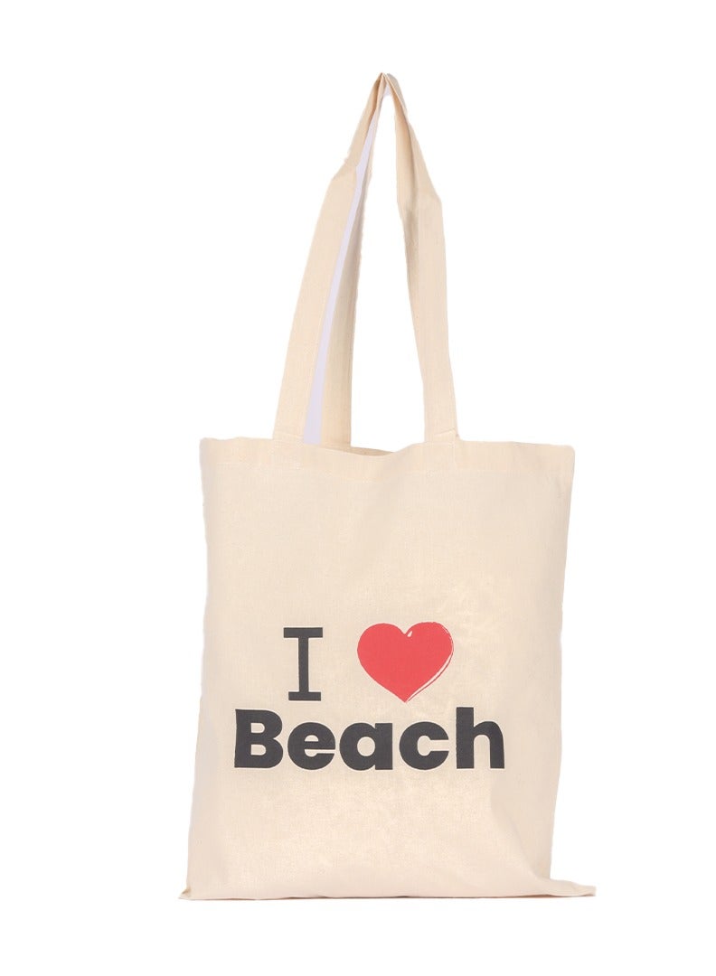 BYFT Natural Cotton Flat Tote Bag (I Love Beach) - Image 1