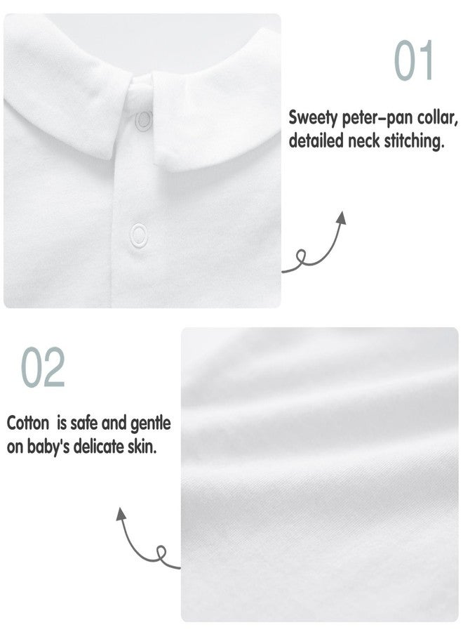 pureborn Baby Boy Girl Long Sleeve Cotton Bodysuit Spring Fall Peter Pan Collar Romper Solid White 18-24 Months - Image 4