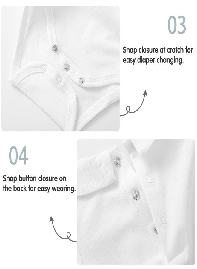 pureborn Baby Boy Girl Long Sleeve Cotton Bodysuit Spring Fall Peter Pan Collar Romper Solid White 18-24 Months - Image 5