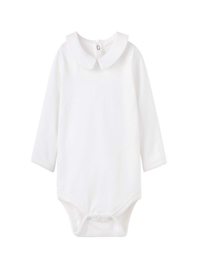 pureborn Baby Boy Girl Long Sleeve Cotton Bodysuit Spring Fall Peter Pan Collar Romper Solid White 18-24 Months - Image 1
