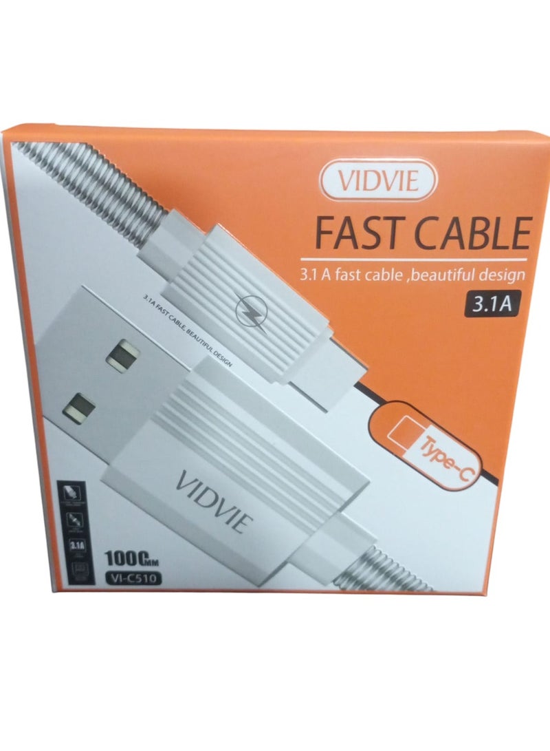 Vidvie Cable type-c VI-C510 Fast Charging and data transfer - 3.1amps 1 Meter - White - Image 5