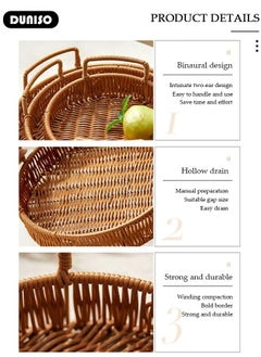 DUNISO 3 PCS Rattan Serving Tray with Handles, Woven Wicker Tray, Round Rattan Basket, Coffee Table Home Decorative Organizer Tray for Drinks Snack Breakfast Dinner Parties Home Kitchen  - Image 2