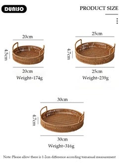 DUNISO 3 PCS Rattan Serving Tray with Handles, Woven Wicker Tray, Round Rattan Basket, Coffee Table Home Decorative Organizer Tray for Drinks Snack Breakfast Dinner Parties Home Kitchen  - Image 4