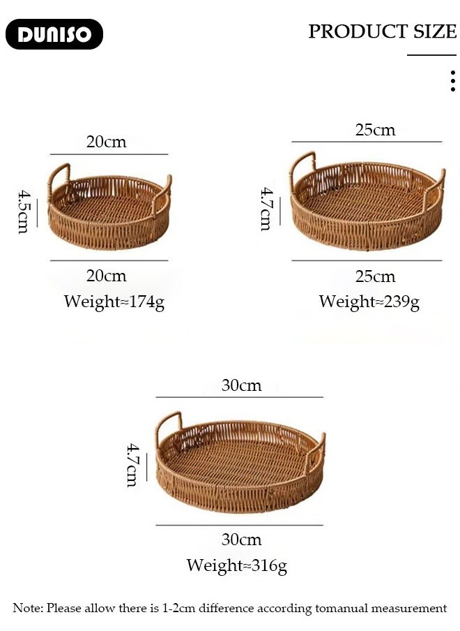 DUNISO 3 PCS Rattan Serving Tray with Handles, Woven Wicker Tray, Round Rattan Basket, Coffee Table Home Decorative Organizer Tray for Drinks Snack Breakfast Dinner Parties Home Kitchen  - Image 4