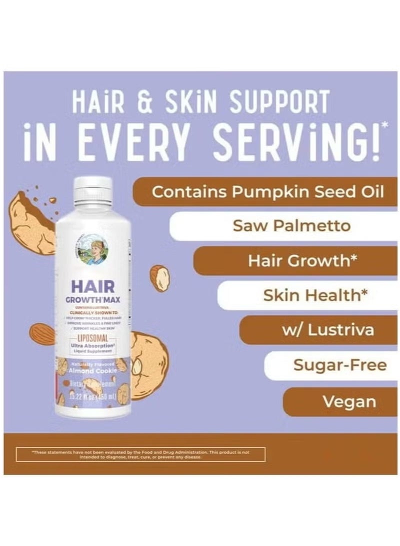 Hair Growth Max Liposomal Biotin,with Lustriva® + Biotin 10000mcg | Thicker Hair, Wrinkles, Fine Lines, Skin Care 450ml - Image 2