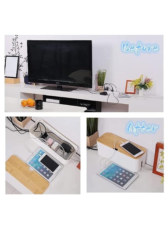 Beauenty Management Box, Power Cord Organizer, Wire Storage Box for Home or Office Desk, White - Image 3