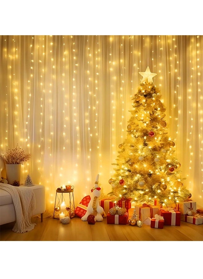 Curtain Lights,  300 LED Dimmable Fairy Lights with Remote and Timer, Remote Control 8 Lighting Modes 3x3m USB Plug String Light Wedding Patio Garden Christmas Wall Decorations Home Garden Bedroom Outdoor Indoor, Warm White  - Image 4