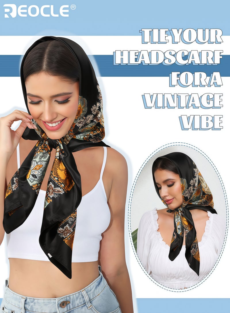 ريوكل 3 قطع من الأوشحة الساتان مع تصميم مربع كبير وملمسFeels like الحرير، أشرطة شعر بتصميم متعدد الاستخدامات كإكسسوار للموضة - Image 5