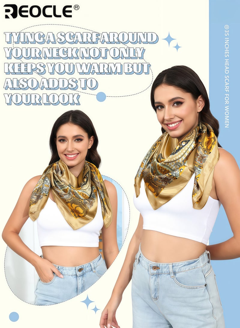 ريوكل 3 قطع من الأوشحة الساتان مع تصميم مربع كبير وملمسFeels like الحرير، أشرطة شعر بتصميم متعدد الاستخدامات كإكسسوار للموضة - Image 2