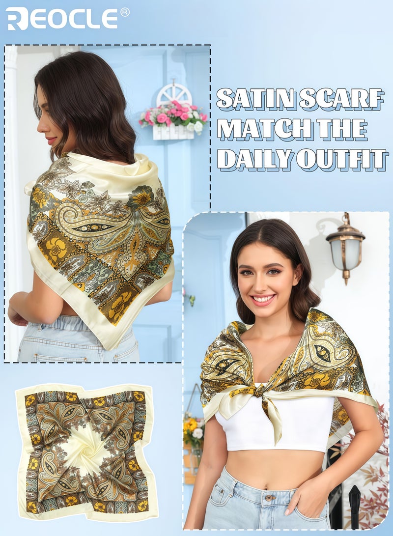 ريوكل 3 قطع من الأوشحة الساتان مع تصميم مربع كبير وملمسFeels like الحرير، أشرطة شعر بتصميم متعدد الاستخدامات كإكسسوار للموضة - Image 3