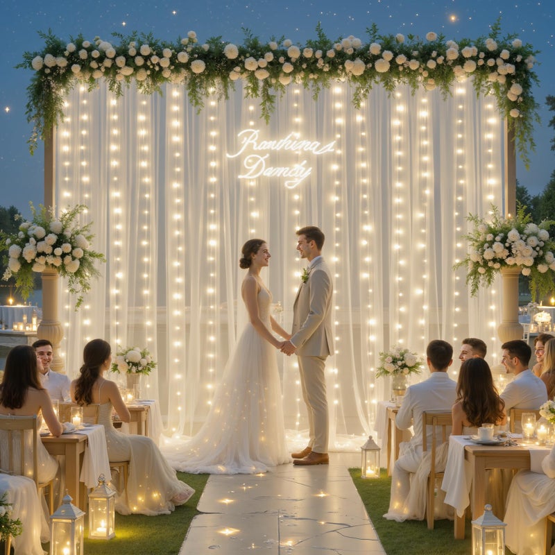 Suppromo Ivory Sheer Backdrop Curtains with Lights String for Parites Wedding 10Ã—8ft Tulle Backdrop Curtains for Baby Shower Birthday Party Photo Shoot Background Decorations - Image 4