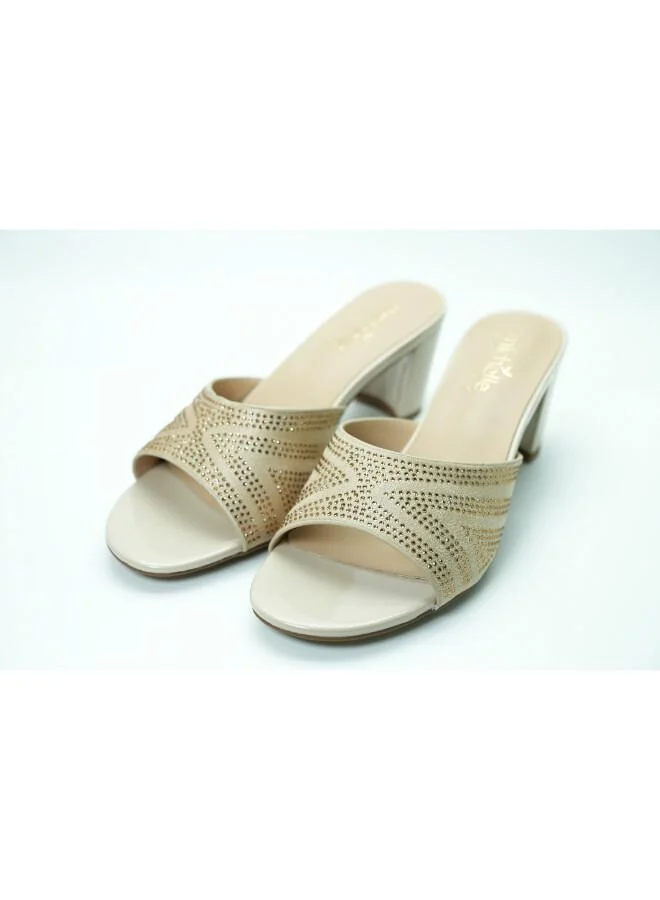 ميشيل مورجان 092-3049 Michelle Morgan Women's Embellished Block Heel Slide 314RJ199 Beige