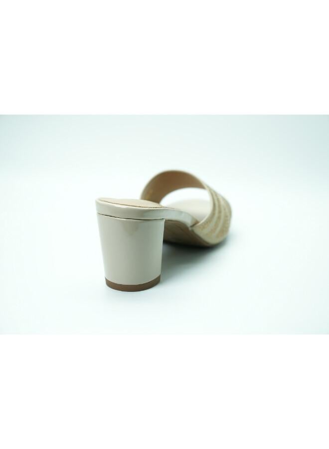Michelle Morgan 092-3049 Michelle Morgan Women's Embellished Block Heel Slide 314RJ199 Beige - Image 4