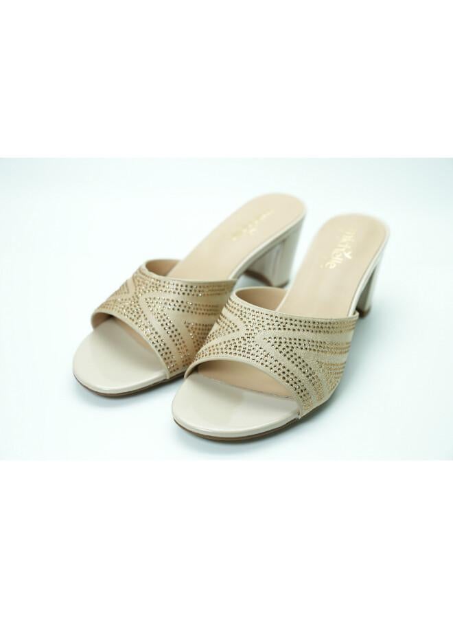 Michelle Morgan 092-3049 Michelle Morgan Women's Embellished Block Heel Slide 314RJ199 Beige - Image 5