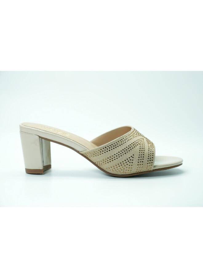 Michelle Morgan 092-3049 Michelle Morgan Women's Embellished Block Heel Slide 314RJ199 Beige - Image 1
