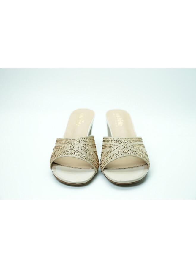 Michelle Morgan 092-3049 Michelle Morgan Women's Embellished Block Heel Slide 314RJ199 Beige - Image 3