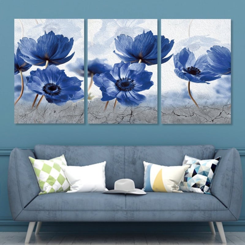 Marktna Three modern canvas paintings with a floral design and a hollow frame, measuring (120×60), three pieces - Image 1
