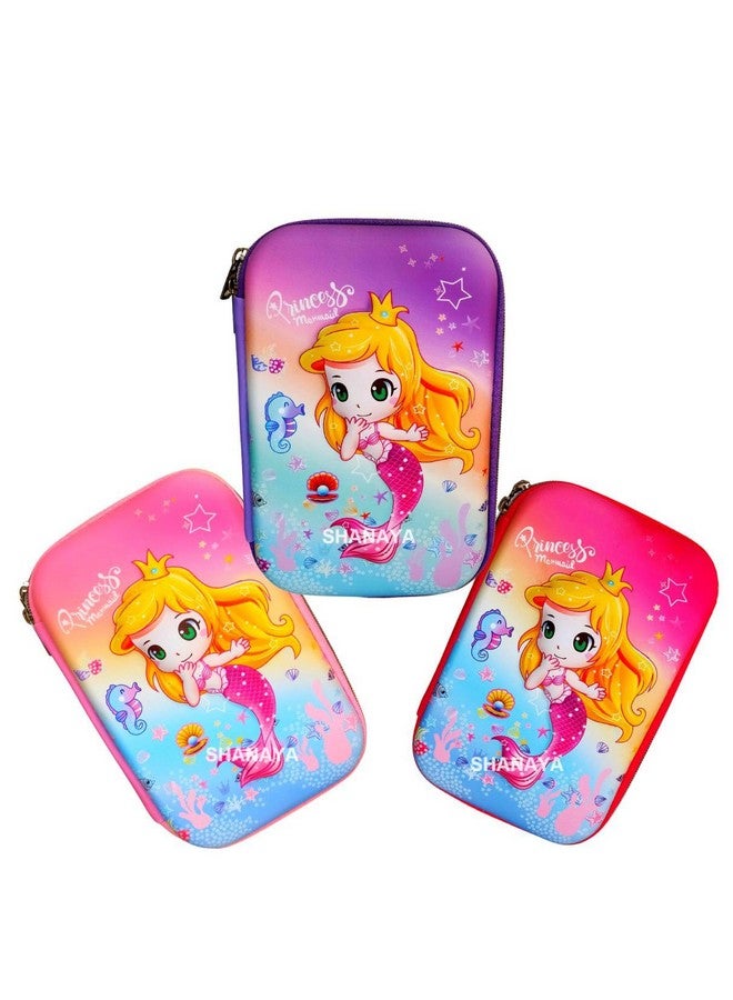 Shanaya SHANAYA Premium Stylish 3D Hardtop Embossed Cute Unicorn Mermaid Smiggle EVA Pencil Pouch Box Case Large Capacity Compartments for School College Girls Boys Kids Stationery Items (Design 1) - Image 1