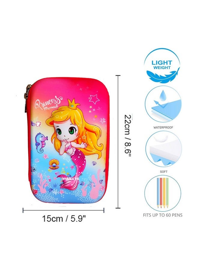 Shanaya SHANAYA Premium Stylish 3D Hardtop Embossed Cute Unicorn Mermaid Smiggle EVA Pencil Pouch Box Case Large Capacity Compartments for School College Girls Boys Kids Stationery Items (Design 1) - Image 2