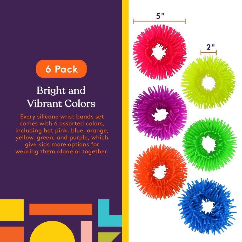 Special Supplies Squishy Fuzzy Band Bracelets for Kids, 6 Pack, Flexible and Stretchy Wearable Sensory Toys, Tactile Silicone Squiggly Touch, Bright and Colorful Wristbands - Image 2