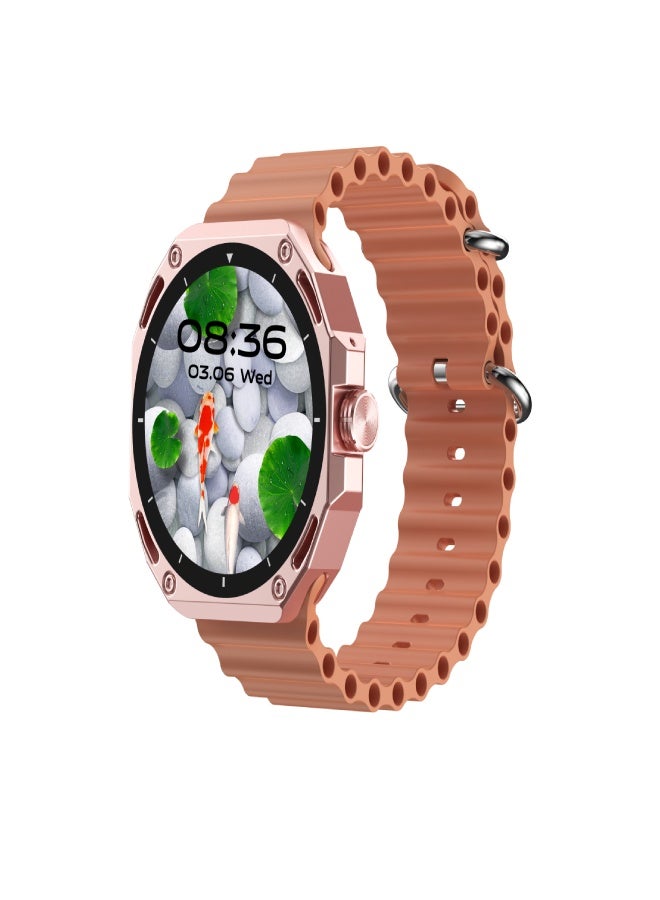 AROAQ V18ProMax Smartwatch – 1.52" Display, Heart Rate & Temperature Monitor, BT Calling & Music, Fitness Tracker, Multi-Sports Modes, Magnetic Charging – Compatible with Android & iOS ( Silicone Strap ,Orange) - Image 1