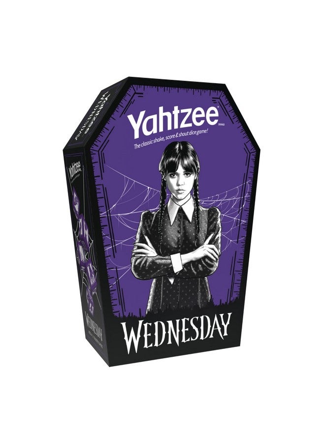 USAopoly Yahtzee: Wednesday Dice Game, Collectible Flocked Interior Coffin Dice Cup, Classic Game Based on Addams Family Character Wednesday Addams, Officially Licensed Wednesday Game & Merchandise - Image 1