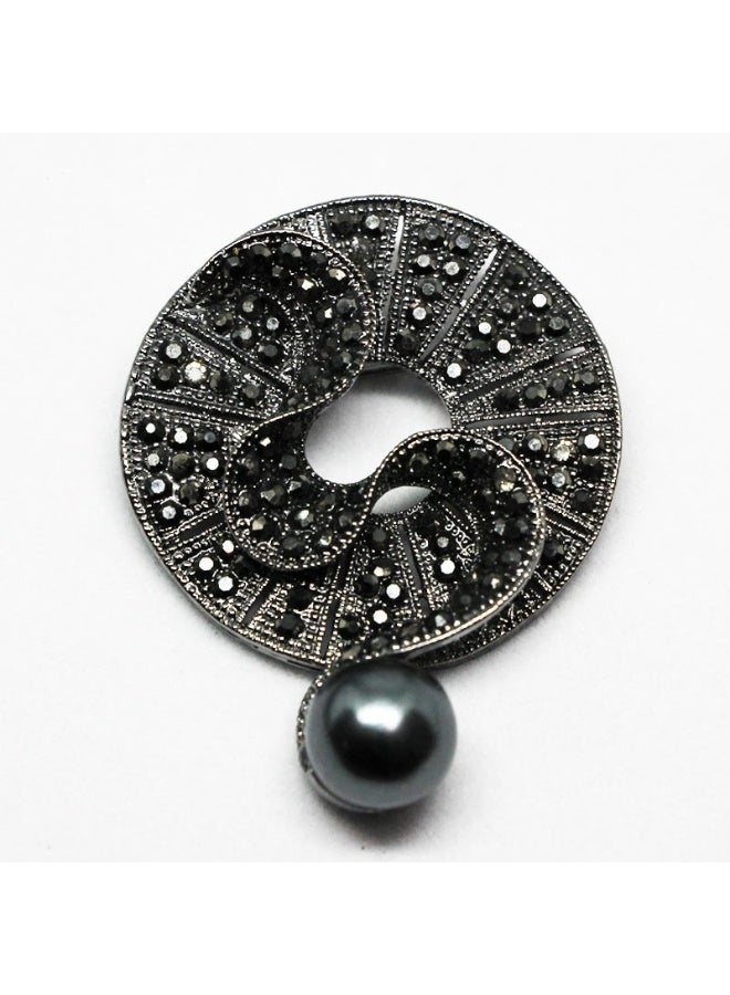 Mark Fairwhale Vintage Fhinestone Black Pearl Alloy Brooch
