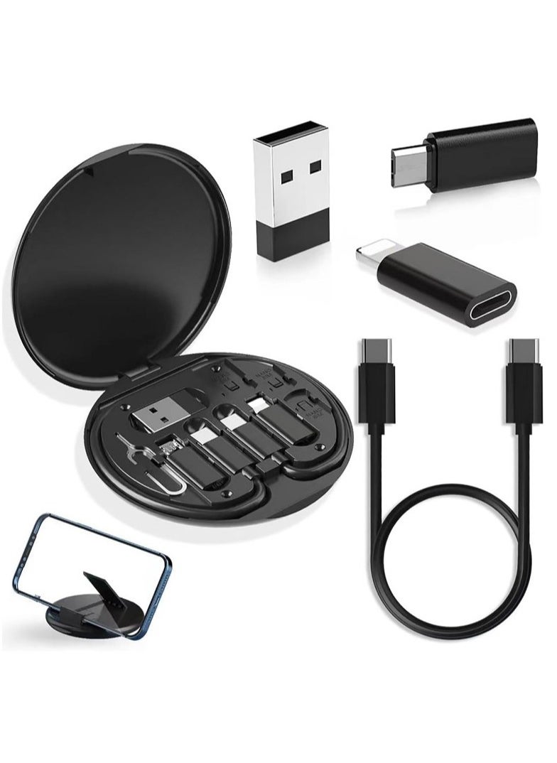 Generic - Multifunctional Fast Charging Cable Adapter Kit 60W - Type C to Micro & Lightning - USB Type C to Micro Data Cables & Converter Head - USB Type C to Lightning - Built-in Phone Holder - Compatible with iPhone 11 Pro Max, 12 Pro Max, XS Max, 13 Pro Max, 14 Pro Max, iPad, Samsung, OnePlus, Mi, Oppo, Vivo, YQ - SIM Ejector Tool & Tray Pin - 2 Nano SIM Card Slots & 1 Micro SIM - Multifunctional Charging & Data Cables with Storage Box. - Storage Box Used as Phone Holder - Compatible with Lightning Devices - Type C & Micro & Lightning Connector Connector & Adapter Kit - - Image 1