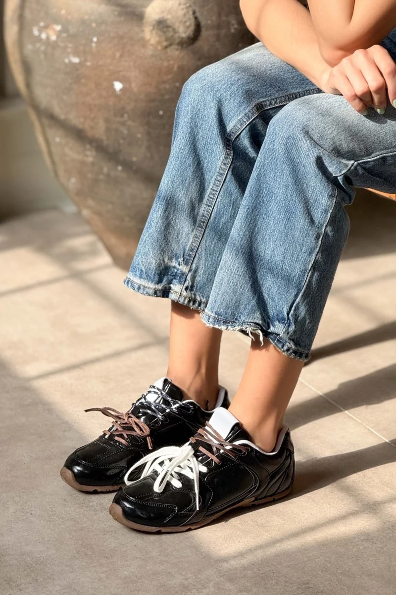 نيشانتاشي شوز Fabian Black Matte Flat Sole Women's Lace-Up Sports Shoes