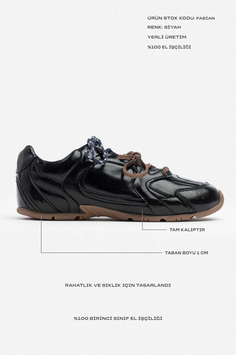 نيشانتاشي شوز Fabian Black Matte Flat Sole Women's Lace-Up Sports Shoes