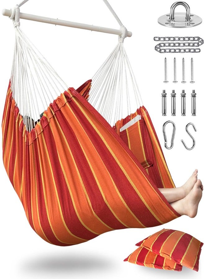 Lulladle XXL Hammock Chair Hanging Rope Swing with 2 Cushions - Max 500lbs-Perfect for Patio, Porch, Bedroom, Backyard, Indoor or Outdoor - Includes Hanging Hardware Kits - Image 1