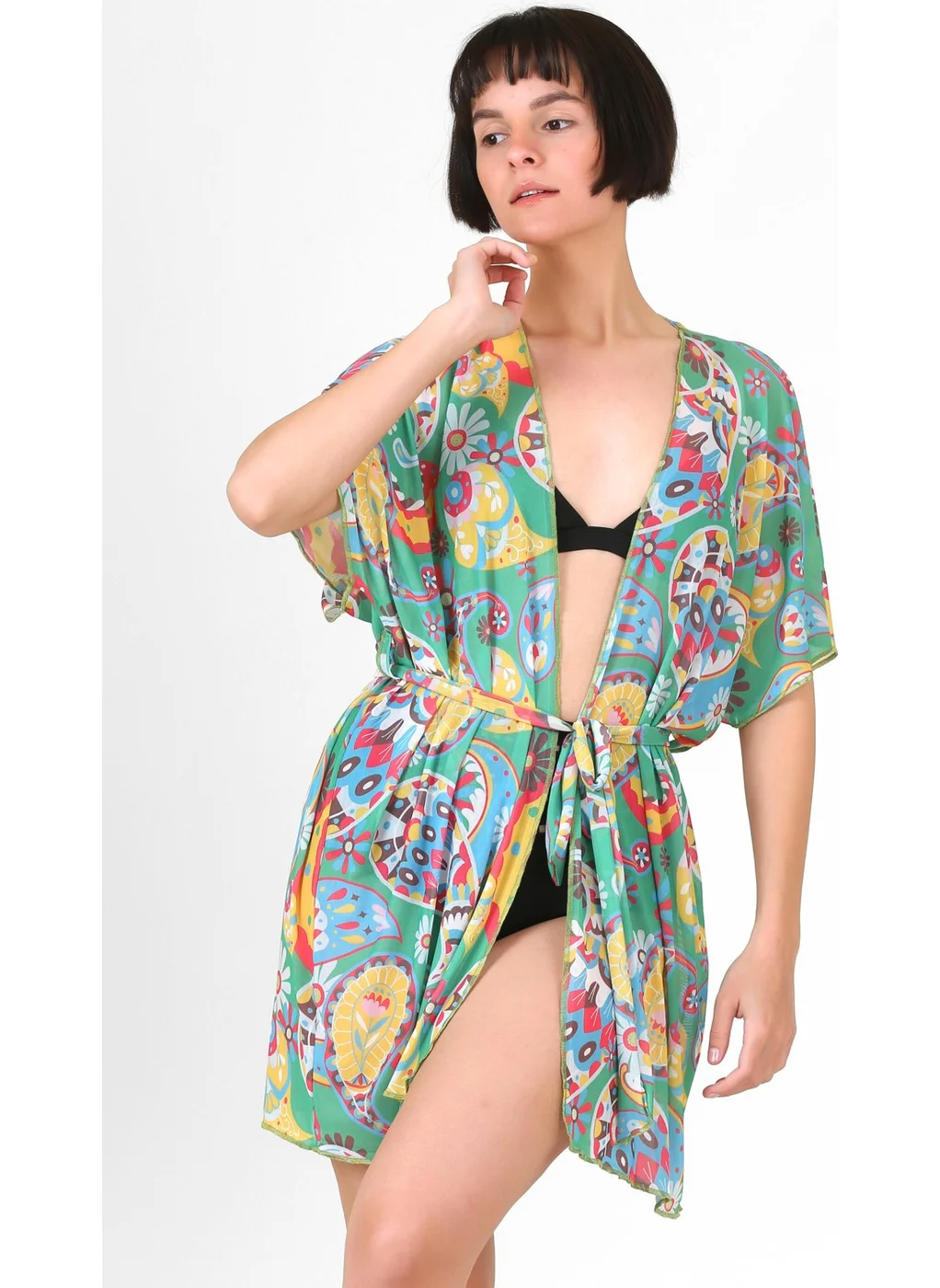 Hamur Dough Pareo Beach Dress Kimono Std Shawl Pattern Green