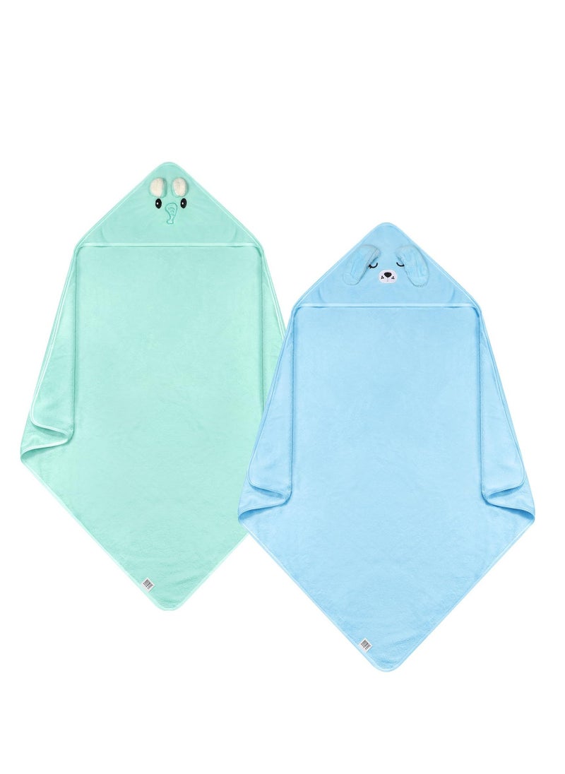 Baby Hooded Towel, 2 Pcs 32 x 32 in Coral Fleece Hooded Towel Infant Towels Absorbent Soft Bath Towel Baby with Bear Ear for Newborn Toddler Infant Baby Shower Stuff Gift (Blue, Green) - Image 1