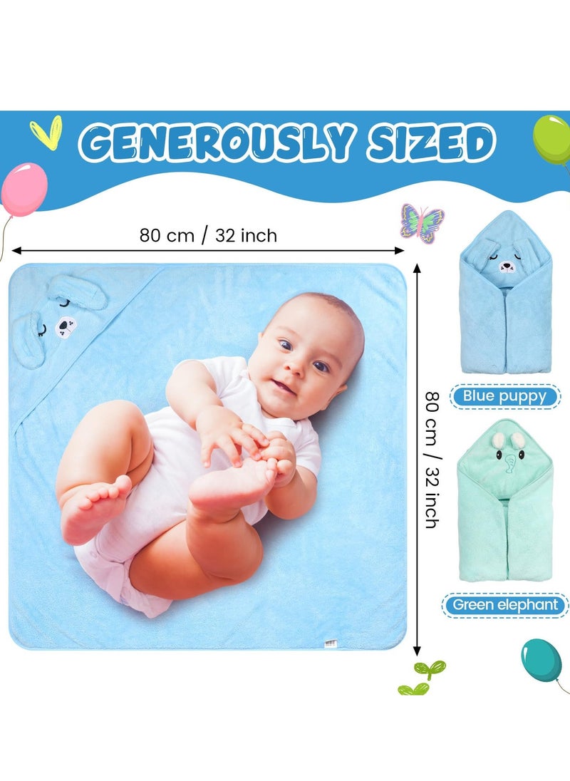 Baby Hooded Towel, 2 Pcs 32 x 32 in Coral Fleece Hooded Towel Infant Towels Absorbent Soft Bath Towel Baby with Bear Ear for Newborn Toddler Infant Baby Shower Stuff Gift (Blue, Green) - Image 5