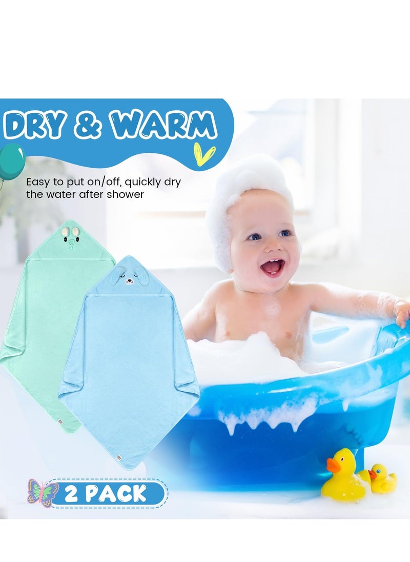 Baby Hooded Towel, 2 Pcs 32 x 32 in Coral Fleece Hooded Towel Infant Towels Absorbent Soft Bath Towel Baby with Bear Ear for Newborn Toddler Infant Baby Shower Stuff Gift (Blue, Green) - Image 4