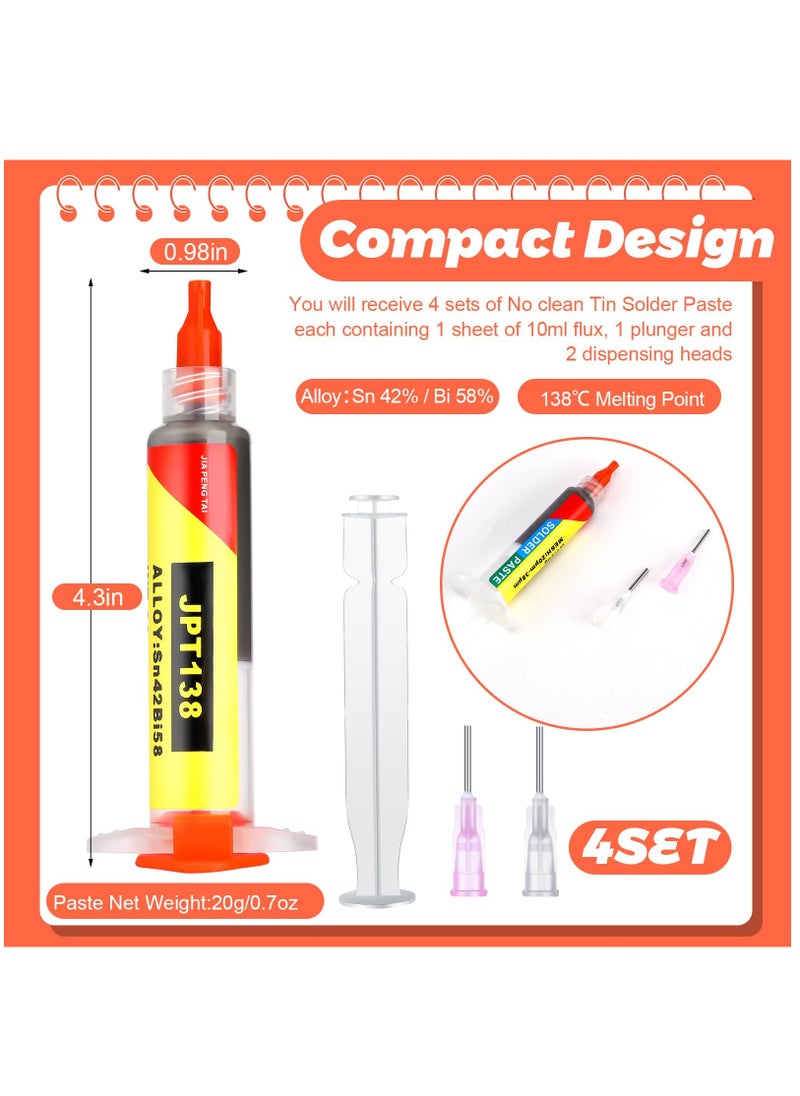 4 Pcs Solder Paste Syringe for Electronics Sn42 Bi58 Soldering Tin Melting Point 138 Low Temp No Clean Soldering Paste Suitable for Electronic Components BGA IC Soldering, Total 80g/ 2.8oz