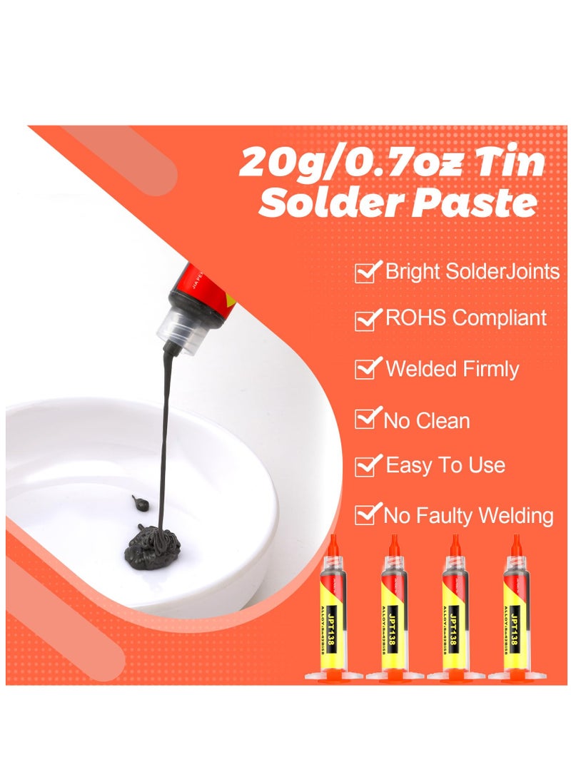 4 Pcs Solder Paste Syringe for Electronics Sn42 Bi58 Soldering Tin Melting Point 138 Low Temp No Clean Soldering Paste Suitable for Electronic Components BGA IC Soldering, Total 80g/ 2.8oz