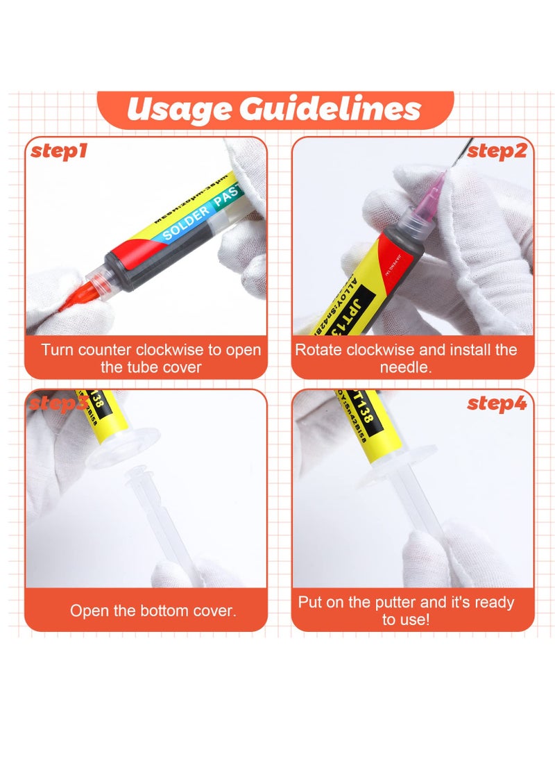 4 Pcs Solder Paste Syringe for Electronics Sn42 Bi58 Soldering Tin Melting Point 138 Low Temp No Clean Soldering Paste Suitable for Electronic Components BGA IC Soldering, Total 80g/ 2.8oz