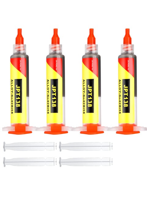 4 Pcs Solder Paste Syringe for Electronics Sn42 Bi58 Soldering Tin Melting Point 138 Low Temp No Clean Soldering Paste Suitable for Electronic Components BGA IC Soldering, Total 80g/ 2.8oz