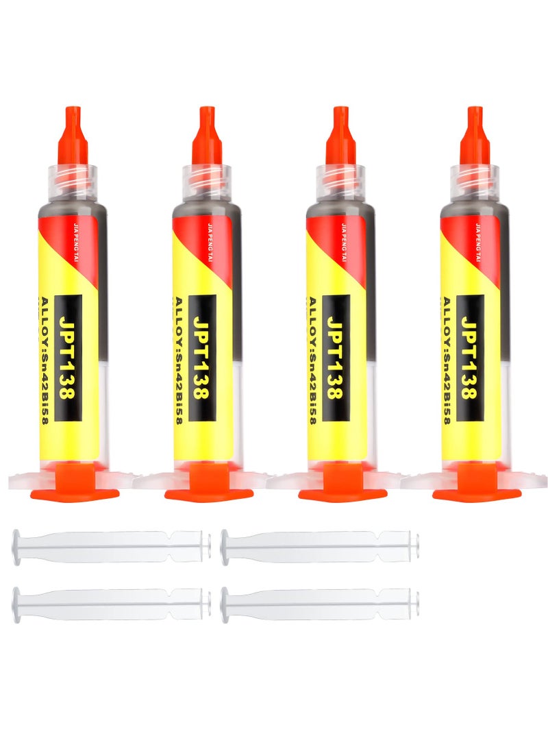 4 Pcs Solder Paste Syringe for Electronics Sn42 Bi58 Soldering Tin Melting Point 138 Low Temp No Clean Soldering Paste Suitable for Electronic Components BGA IC Soldering, Total 80g/ 2.8oz