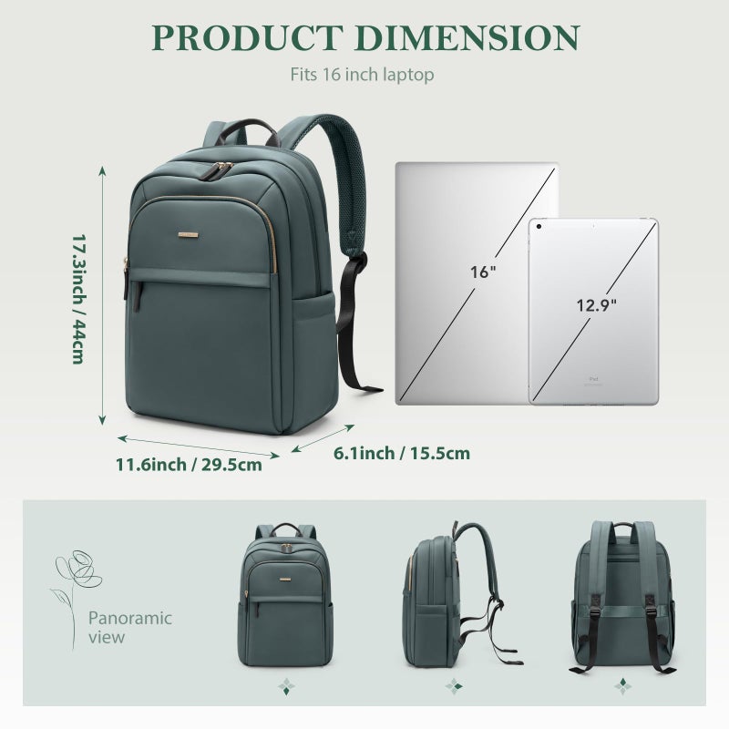 GOLF QUALITY Travel Backpack for Women Personal Carry On Bag Business Weekender Hiking Multilayer Laptop Bag,16 Inch,DarkGreen - Image 4