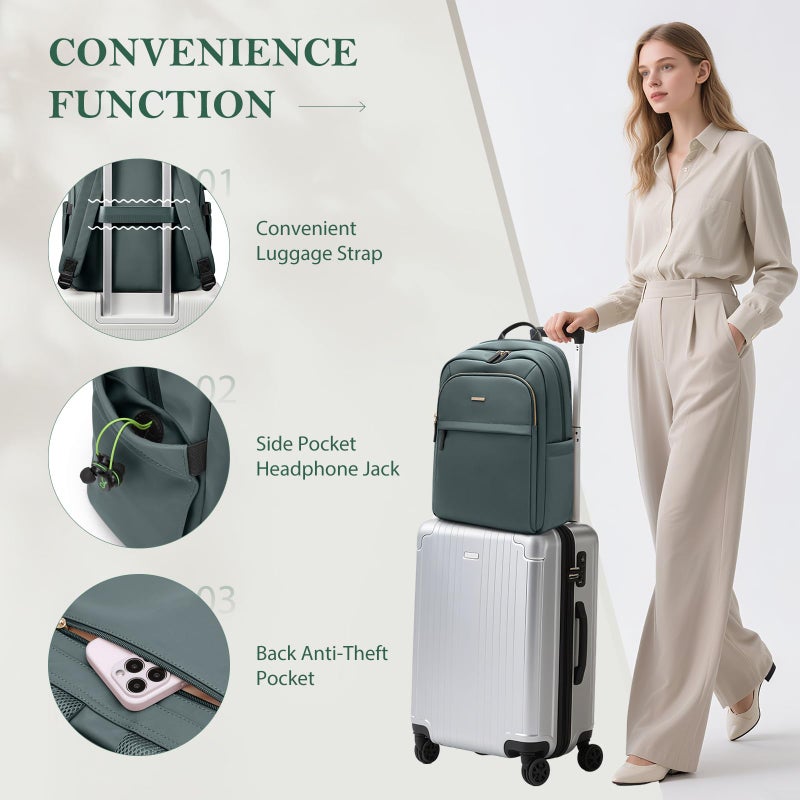 GOLF QUALITY Travel Backpack for Women Personal Carry On Bag Business Weekender Hiking Multilayer Laptop Bag,16 Inch,DarkGreen - Image 3